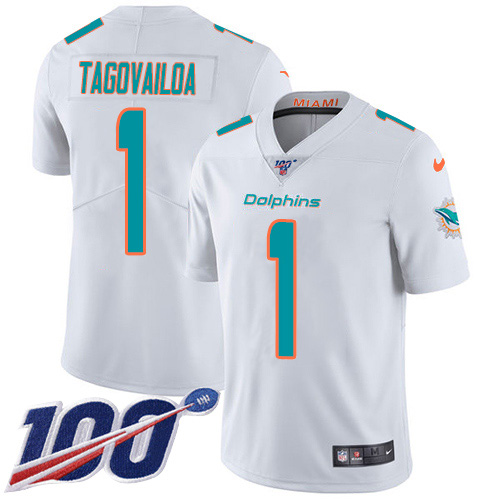 Nike Miami Dolphins #1 Tua Tagovailoa White Youth Stitched NFL 100th Season Vapor Untouchable Limited Jersey